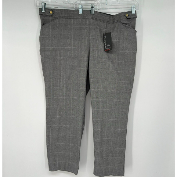 NWT Avenue Pants Women 20P Gray Plaid Straight Leg Super Stretch Pull-on Trouser - Picture 1 of 9